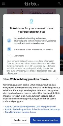 Anteprima del sito Tirto, media di Indonesia per articoli sponsorizzati