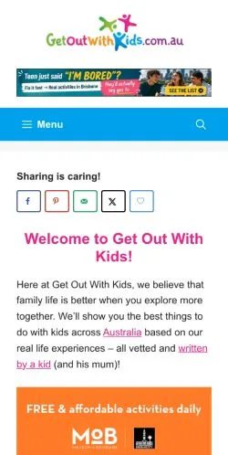 Anteprima del sito Get Out With Kids Australia, media di Australia per articoli sponsorizzati
