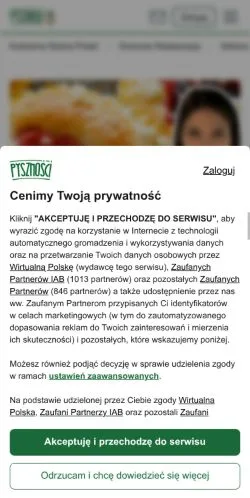 Anteprima del sito Pyszności, media di Polonia per articoli sponsorizzati