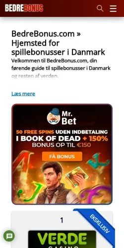 Anteprima del sito BedreBonus, media di Stati Uniti per articoli sponsorizzati