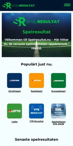 Podgląd witryny Live Spelresultat, medium z kraju Szwecja do artykułów sponsorowanych