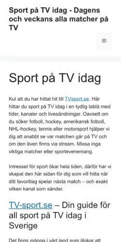 Anteprima del sito TVSport, media di Svezia per articoli sponsorizzati