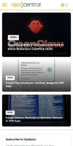 Preview of the VPNCentral website, a media outlet in United States for sponsored articles
