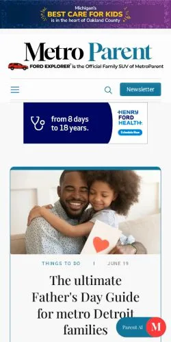 Forhåndsvisning av nettstedet Metro Parent, medium fra USA for sponsede artikler