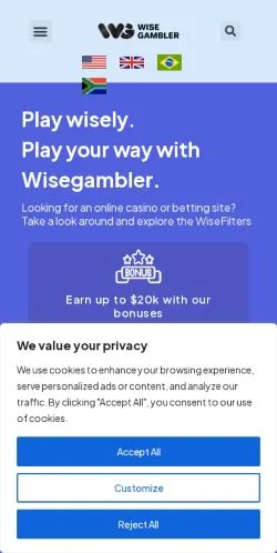Voorbeeld van de site WiseGambler US, medium uit Verenigde Staten voor gesponsorde artikelen