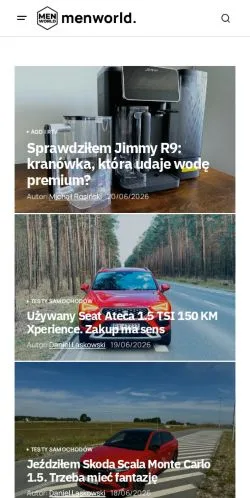 Förhandsvisning av webbplatsen MenWorld, medium i Polen för sponsrade artiklar