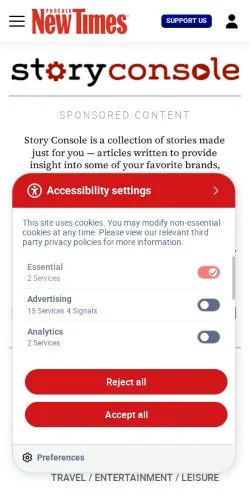Anteprima del sito Phoenix New Times, media di Stati Uniti per articoli sponsorizzati