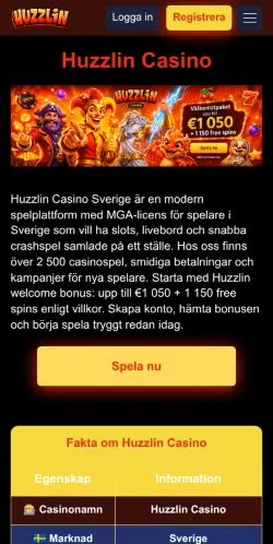 Podgląd witryny Huzzlin Casino, medium z kraju Szwecja do artykułów sponsorowanych