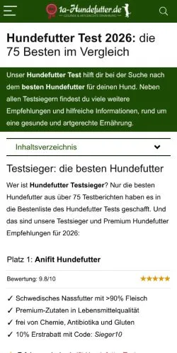 Anteprima del sito Hundefutter Test, media di Germania per articoli sponsorizzati
