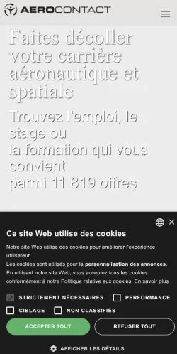 Aperçu du site Aerocontact, média de États-Unis pour articles sponsorisés