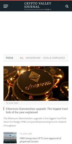 스폰서 기사용 미국 매체 Crypto Valley Journal 사이트 미리보기