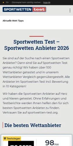 Podgląd witryny Sportwetten Test, medium z kraju Niemcy do artykułów sponsorowanych