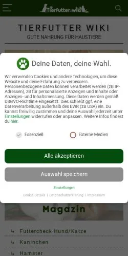 Preview of the Tierfutter Wiki website, a media outlet in Germany for sponsored articles