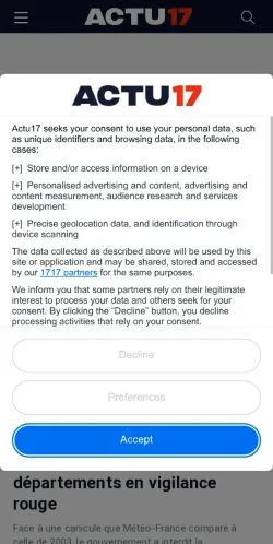 スポンサード記事向けのフランスメディア、Actu17のサイトプレビュー