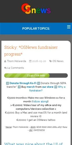 Pré-visualização do site OSnews, meio de Estados Unidos para artigos patrocinados
