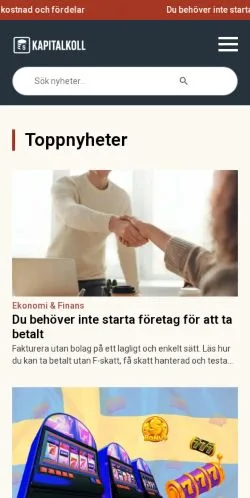 Anteprima del sito Kapitalkoll, media di Svezia per articoli sponsorizzati
