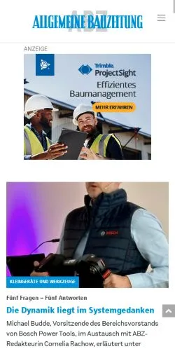 Anteprima del sito ABZ Allgemeine Bauzeitung, media di Germania per articoli sponsorizzati