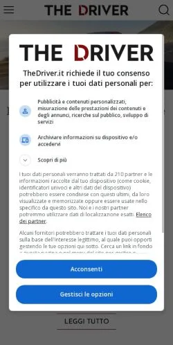 Aperçu du site The Driver, média de Italie pour articles sponsorisés