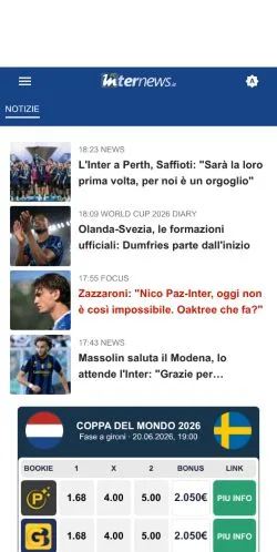 Sponsorlu makaleler için İtalya medyası FC Inter News sitesinin önizlemesi