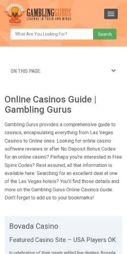 Förhandsvisning av webbplatsen Gambling Gurus, medium i USA för sponsrade artiklar