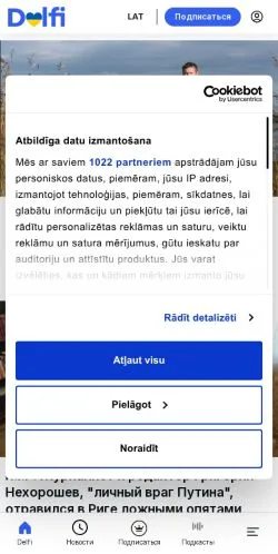 Anteprima del sito Delfi, media di Lettonia per articoli sponsorizzati