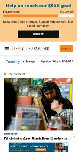 Podgląd witryny Voice Of San Diego, medium z kraju Stany Zjednoczone do artykułów sponsorowanych