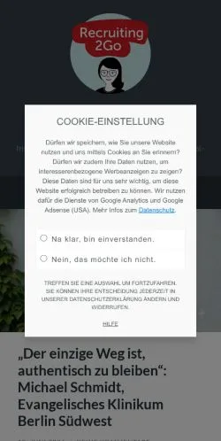 Vista previa del sitio Recruiting2Go, medio de Alemania para artículos patrocinados
