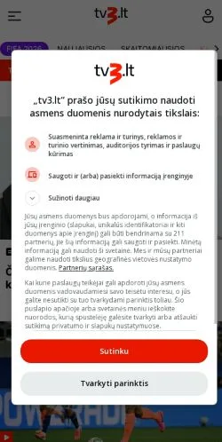 Forhåndsvisning af TV3 Naujienos, medie fra Litauen til sponsorerede artikler