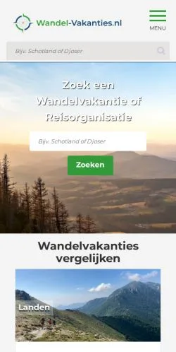 Anteprima del sito Wandel-Vakanties, media di Paesi Bassi per articoli sponsorizzati