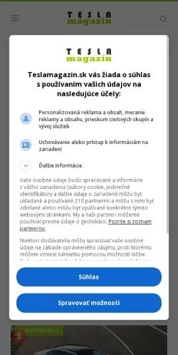 Anteprima del sito Tesla Magazín, media di Slovacchia per articoli sponsorizzati