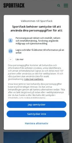 Anteprima del sito Sportfack, media di Svezia per articoli sponsorizzati