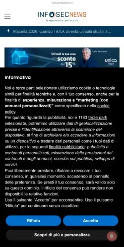 Anteprima del sito infosec.news, media di Italia per articoli sponsorizzati