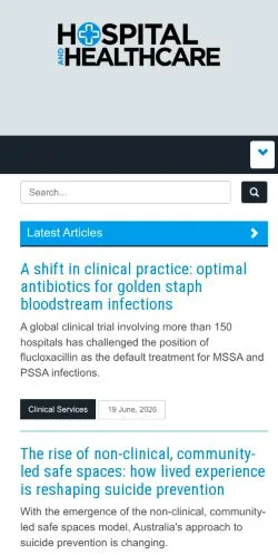 Anteprima del sito Hospital + Healthcare, media di Australia per articoli sponsorizzati