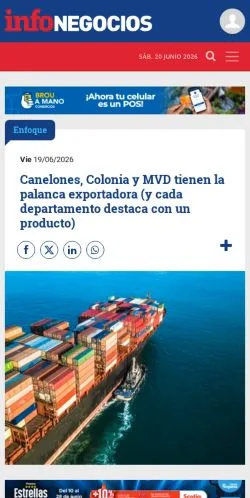 Vista previa del sitio InfoNegocios Uruguay, medio de España para artículos patrocinados