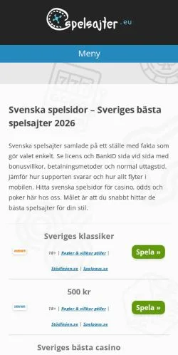 Podgląd witryny Svenska Spelsajter, medium z kraju Szwecja do artykułów sponsorowanych