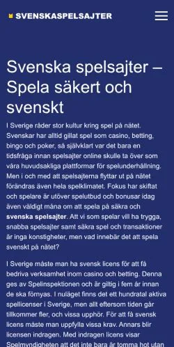 Anteprima del sito Svenska Spelsajter, media di Svezia per articoli sponsorizzati