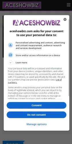 Anteprima del sito AceShowbiz, media di Stati Uniti per articoli sponsorizzati