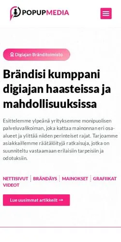 Anteprima del sito Popupmedia, media di Finlandia per articoli sponsorizzati