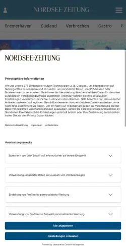 Anteprima del sito Nordsee-Zeitung, media di Germania per articoli sponsorizzati