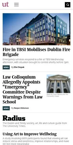스폰서 기사용 아일랜드 매체 The University Times 사이트 미리보기