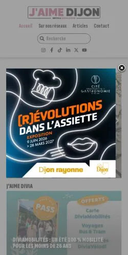 Vista previa del sitio J'aime Dijon, medio de Francia para artículos patrocinados