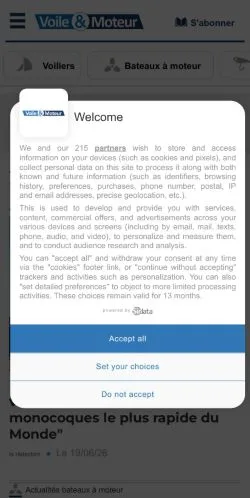 スポンサード記事向けのフランスメディア、Voile & Moteurのサイトプレビュー