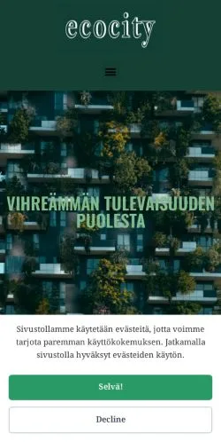 Forhåndsvisning av nettstedet Ecocity, medium fra Finland for sponsede artikler