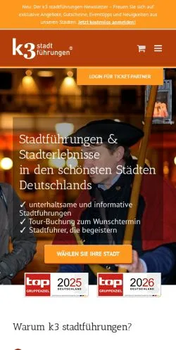 Pré-visualização do site K3 Stadtführungen, meio de Alemanha para artigos patrocinados