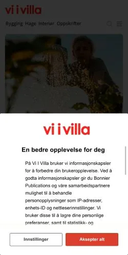 Podgląd witryny Vi i Villa, medium z kraju Norwegia do artykułów sponsorowanych