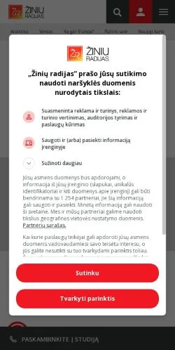 Anteprima del sito Žinių radijas. Žinojimas keičia, media di Lituania per articoli sponsorizzati