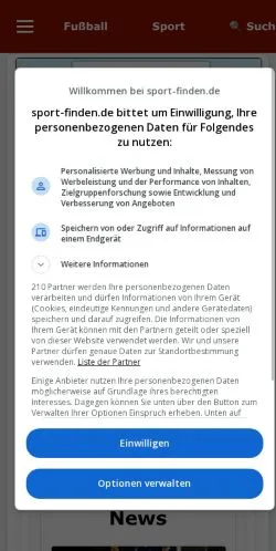 Anteprima del sito sport-finden, media di Germania per articoli sponsorizzati