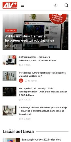 Forhåndsvisning av nettstedet AVPlus, medium fra Finland for sponsede artikler