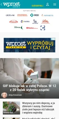 스폰서 기사용 폴란드 매체 Zdrowie Wprost 사이트 미리보기
