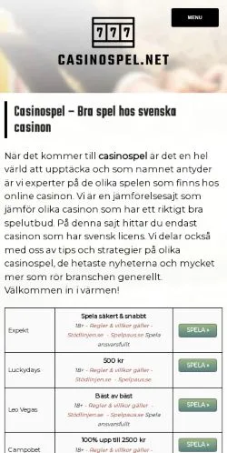 Anteprima del sito Casinospel På Nätet, media di Svezia per articoli sponsorizzati
